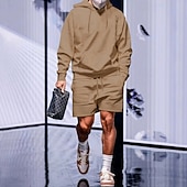 Χαμηλού Κόστους βασικές φόρμες-Ανδρικά Φούτερ με Κουκούλα Φόρμα Φούτερ Μαύρο Λευκό Κίτρινο Καμηλό Σκούρο γκρι Με Κουκούλα Σκέτο Κορδόνι 2 τεμάχια Μπροστινή τσέπη Αθλήματα &amp; Ύπαιθρος Καθημερινά Αργίες Πολυεστέρας Κομψό στυλ street