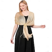 cheap Wedding Guest Wraps-Gold And Silver Silk Shawl With Buckle, Bride And Bridesmaid Group, Dance Party, Wedding Dress, Evening Gown, Shawl For Women