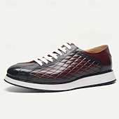 cheap Premium Leather Sneakers-Men&#039;s Quilted Cowhide Leather Lace-Up Sneakers with Red and Black Gradient Design - Stylish Casual Shoes for Everyday Wear