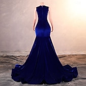 cheap Weddings &amp; Events-Mermaid Evening Gown Elegant Dress Evening Party Engagement Court Train Sleeveless Jewel Neck Velvet with Appliques