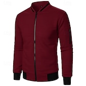 cheap Casual Jackets-Men&#039;s Lightweight Jacket Waffle Jacket Summer Jacket Transition Jacket Vacation Daily Pocket Spring &amp;  Fall Plain Fashion Classic Standing Collar Regular Black White Wine Navy Blue Khaki Jacket