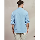 voordelige Thuis-Voor heren Overhemd Katoenen linnen overhemd Zomer overhemd Strand Kleding Normaal shirt Overhemd met knopen Effen Vakantie Casual Zwart Wit blauw Lange mouw Revers Lente zomer Kleding Zak