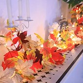 ieftine Acumulatoare-1 buc decorațiuni de Ziua Recunoștinței șir lumini 1,7 m 20 led simulare de toamnă lumini din trestie de artar alimentate cu baterie Ziua Recunoștinței petrecere acasă balcon decor grădină