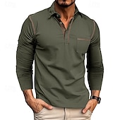 preiswerte Klassisches Poloshirt für Herren-Herren Golfhemd Golfpolo Arbeit Casual Kargen Langarm Basic Modern Farbblock Patchwork Taste Frühling &amp; Herbst Regular Fit Wein Schwarz Armeegrün Königliches Blau Dunkelgrau Braun Golfhemd