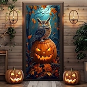 billige Halloween dørdeksler-halloween dørdekorasjoner halloween dørdeksler svart katt gresskar dør billedvev dør gardin dekorasjon bakteppe dør banner for inngangsdør gårdshus ferie fest dekor forsyninger