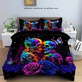 cheap Duvet Cover Sets-Gothic Cool Skull Floral Print 3-Piece Duvet Cover Set Bedding Set - Unique and Artistic Design - Includes Duvet Cover and Pillowcases - Soft and Durable Fabric - Perfect for Adding an Edgy Touch to Your Bedroom Decor