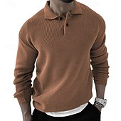 cheap Men&#039;s Pullover Sweater-Men&#039;s Pullover Sweater Jumper Knit Sweater Ribbed Knit Regular Knitted Plain Lapel Fashion Basic Daily Wear Date Clothing Apparel Fall &amp; Winter Black Khaki S M L