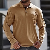 ieftine Casual-Bărbați Cămașă de golf polo de golf Muncă Casual Rever Manșon Lung De Bază Modern Culoare solidă Buton Buzunar Primăvara &amp; toamnă Fit regulat Roșu Vin Caisă Negru Alb Roșu Închis Galben Cămașă de golf