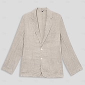 billiga Herrarnas Elite Ytterkläder-Herr Kavajjacka Bröllop Fest Ledigt Elegant Semester Sommar Vår Linne Ensfärgat Enkelknäppt med Två Knapphål Blazer Blå Beige