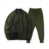 cheap Basic Tracksuits-Men&#039;s Tracksuit Sweatsuit Full Zip Sweatshirt Black Yellow Army Green Red Navy Blue Standing Collar Color Block 2 Piece Sports &amp; Outdoor Daily Holiday Streetwear Basic Casual Spring &amp;  Fall Clothing