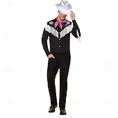 cheap Men's Costumes-Cowboy Costume 5 PCS Shirt Pants Belt Cowboy Hat Scarf Doll Outfit Halloween Carnival Cosplay Costumes