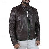 preiswerte Lederjacken-Herren Kunstlederjacke übergangsjacke Bikerjacke Rote Lederjacke Urlaub Täglich Winddicht Warm Tasche Herbst Winter Einfach Mode Klassisch Stehkragen Regulär Kunstleder Schwarz Weiß Wein Dunkelgrün