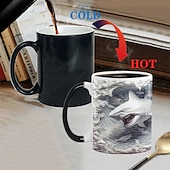 abordables Tazas-Taza que cambia de color, taza de café de cerámica con ilusión 3D que cambia de color con forma de tiburón, taza de café sensible al calor de 11 oz que cambia de color, linda taza de regalo de