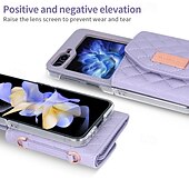Недорогие Чехлы для Samsung-телефон Кейс для Назначение SSamsung Galaxy Z-флип 6 Z Flip 5 Z Flip 4 Z Flip 3 Кошелек для карт с ремешком Разъем для карты Защита от удара Ретро Настоящая кожа ТПУ