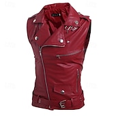preiswerte Herrenweste-Herren Weste Lederweste Täglich Verabredung Urlaub Modisch Brautkleider schlicht Frühling &amp; Herbst Tasche Polyester Komfortabel Glatt Reisverschluss Kargen Regular Fit Schwarz Weiß Rote Weste