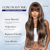 economico Parrucche trendy sintetiche-parrucche per donne nere parrucche lunghe e ondulate con frangia parrucca sintetica parrucche di ricambio per capelli