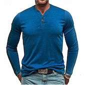 preiswerte Lässiges Henley-T-Shirt-Herren T-Shirt mit Knöpfen T Shirt Henley Hemd T-Shirt Langarm Henley Frühling &amp; Herbst Einfach Mode Designer Basic Urlaub Straße Ausgehen Meerblau Wein Blau Top T-Shirt für Herren