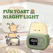 cheap Stationery-Toast Clock Timer Lamp Cute LED Bread Night Light with USB Dimmable Table Clock Alarm for Kids Soft Light