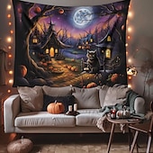 billige Halloween dekorasjon-halloween dekorasjoner hengende billedvev gresskar dverg hus veggkunst stor billedvev veggmaleri dekor fotografi bakteppe teppe gardin hjem soverom stue dekorasjon