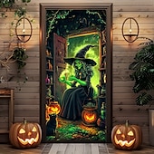 billige Halloween dørdeksler-halloween dørdekorasjoner halloween dørdeksler hekser dør billedvev dør gardin dekorasjon bakteppe dør banner for inngangsdør gårdshus ferie fest innendørs utendørs dekor forsyninger