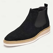 cheap Premium Leather Boots-Men&#039;s Black Sanded Genuine Leather Chelsea Boots with White Sole - Stylish and Comfortable for Casual and Formal Wear