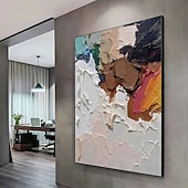preiswerte Abstrakte Gemälde-handgemachtes 3D-Ölgemälde auf Leinwand, groß, handgemalt, abstrakt, strukturiert, mit Palettenmesser, Boho-Ölgemälde, Wandkunst, individuell, zeitgenössisches minimalistisches Kunstwerk für