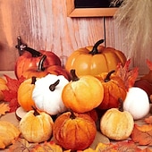 levne Halloweenové závěsné a stolní dekorace-6 ks rozmanitých malých sklizňových umělých sametových dýní - podzim, díkůvzdání dekorativní pěnové dýně v rezavě oranžové a bílé na podzim, díkůvzdání, svatební výzdoba
