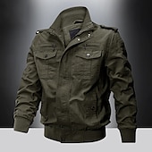 preiswerte Cargo-Jacken-Herren Einsatzjacke übergangsjacke Ausgehen Tasche Ganzjahres Einfach Klassisch Revers Regulär Schwarz Khaki Armeegrün Jacken