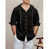 economico Classico-Per uomo Camicia Camicia di lino Abbigliamento da spiaggia Camicia con Bottoni Camicia con cappuccio Semplice Vacanza Casuale Nero Bianco Blu Verde Manica Lunga Con Cappuccio Primavera &amp; Estate