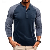 preiswerte Lässiges Henley-T-Shirt-Herren T-Shirt mit Knöpfen T Shirt Henley Hemd T-Shirt Langarm Henley Frühling &amp; Herbst Farbblock Mode Designer Basic Patchwork Urlaub Straße Ausgehen Königliches Blau Blau Armeegrün Top T-Shirt für