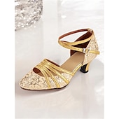 economico Scarpe per balli latini-scarpe da ballo latino da donna con brillantini dorati, lacci e cinturini incrociati - eleganti calzature da ballo da sala