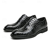 baratos Formal-Sapatos sociais masculinos oxford de couro sintético com relevo de crocodilo preto - calçados formais elegantes com cadarço para negócios e ocasiões especiais