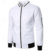 cheap Casual Jackets-Men&#039;s Lightweight Jacket Waffle Jacket Summer Jacket Transition Jacket Vacation Daily Pocket Spring &amp;  Fall Plain Fashion Classic Standing Collar Regular Black White Wine Navy Blue Khaki Jacket