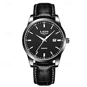 voordelige Quartz-horloges-LIGE Heren Quartz Horloge Zakelijke Datum Waterdichte Leren Strap Horloge