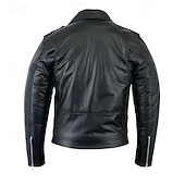 cheap Faux Leather Jackets-Men's Faux Leather Jacket Transition Jacket Biker Jacket Negan Leather Jacket Daily Vacation Windproof Warm Pocket Fall &amp; Winter Plain Fashion Classic Lapel Regular Black Jacket