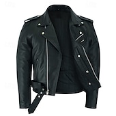 cheap Faux Leather Jackets-Men's Faux Leather Jacket Transition Jacket Biker Jacket Negan Leather Jacket Daily Vacation Windproof Warm Pocket Fall &amp; Winter Plain Fashion Classic Lapel Regular Black Jacket