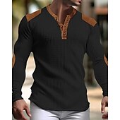 cheap Casual Henley Tee-Men&#039;s Button T Shirt T Shirt Waffle Henley Shirt Henley Shirt Long Sleeve Henley Spring &amp;  Fall Color Block Fashion Designer Basic Patchwork Vacation Street Going out Black White Navy Blue Top Tee