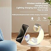 お買い得  スマートライト-LEDスマートライト 磁気5-in-1ワイヤレス充電器 タッチウェイクアップ機能付きムーンライトランプ ヘッドフォン、携帯電話、スマートウォッチのワイヤレス充電をサポート