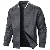 cheap Casual Jackets-Men&#039;s Lightweight Jacket Waffle Jacket Summer Jacket Transition Jacket Vacation Daily Pocket Spring &amp;  Fall Plain Fashion Classic Standing Collar Regular Black White Wine Navy Blue Khaki Jacket