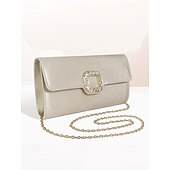 cheap Clutches &amp; Evening Bags-Women&#039;s White Satin Clutch with Rhinestone Buckle - Elegant Evening Bag for Special Occasions