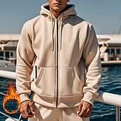 economico felpe con cappuccio da uomo di base-Per uomo Felpa con cappuccio a zip intera Felpa con cappuccio e zip Felpa con cappuccio in pile Nero Blu marino Cachi Grigio chiaro Con Cappuccio Semplice Con zip Tasca Sport &amp; Outdoor Quotidiano