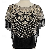 baratos Xailes-xale vintage glamour - respirável, enfeitado com lantejoulas, com borlas, estilo elegante estilo flapper com casaco combinando para uso noturno feminino - fino, curto, design de bata, perfeito para