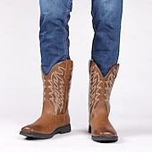 abordables Cowboy et bottes occidentales-bottes de cowboy western marron pour hommes - similicuir avec détails brodés pour un style extérieur classique