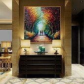 abordables Peintures paysages-art mural d&#039;arbre fait à la main peinture de forêt colorée toile faite à la main arbres colorés peinture sur toile de forêt un rendez-vous avec la pluie peinture sur toile immense toile décoration