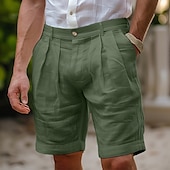 baratos Negócios-Homens Calção Shorts de linho Shorts sociais Shorts de verão Short plissado Bolsos Pregas Perna reta Tecido Conforto Respirável Comprimento do joelho Formal Trabalho Diário Moda Roupa de rua Preto