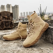 baratos Botas de combate-Homens Botas Botas de trabalho Couro Lona Confortável Antiderrapante Com Cadarço Amêndoa Cáqui