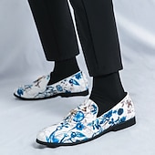 abordables Semi-formel-mocassins à imprimé floral pour hommes avec détails à pompons - chaussures habillées à enfiler de style vintage pour les occasions formelles