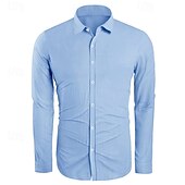 preiswerte Klassiker-Herren leinenhemd Sommerhemd Strandbekleidung Knopfhemd Glatt Casual Täglich Weiß Himmelblau Beige Grau Langarm Umlegekragen Frühling &amp; Herbst Bekleidung Tasche