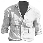 ieftine cămașă cu nasturi pentru bărbați-Bărbați Cămașă de vară Cămașă de plajă Simplu Casual Zilnic Negru Alb Verde Deschis Kaki Manșon Lung Rever Primavara vara Îmbrăcăminte Buzunar frontal