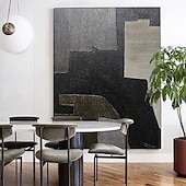 abordables Peintures natures mortes-Peinture à l&#039;huile noire 3D faite à la main sur toile, grand couteau à palette texturé abstrait peint à la main, peinture à l&#039;huile boho, art mural personnalisé, œuvre minimaliste contemporaine pour